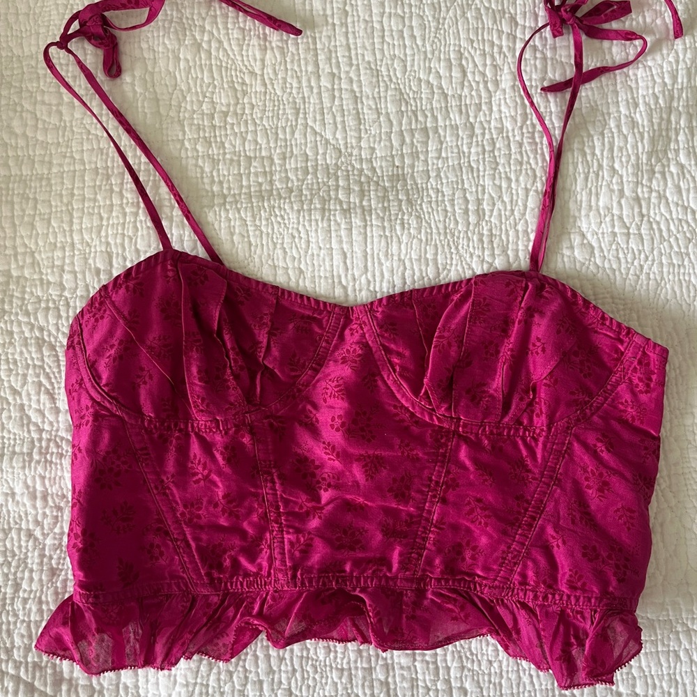 SOLD 🧸 ULLA JOHNSON Pink Floral Bustier Crop Top